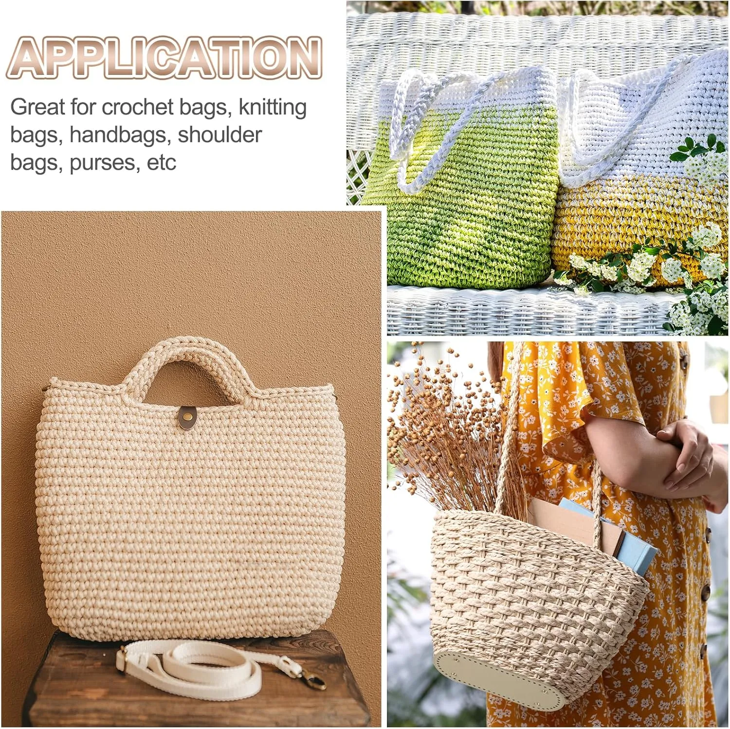 PATIKIL PU Leather Bag Bottom Shaper 9.8x4.7 Inch, 2Pcs Oval Knitting Crochet Bags Bottom Pad Base with Holes & Nails for DIY Handbag Shoulder Bags Purse Making Supplies, Brown