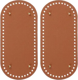 PATIKIL PU Leather Bag Bottom Shaper 9.8x4.7 Inch, 2Pcs Oval Knitting Crochet Bags Bottom Pad Base with Holes & Nails for DIY Handbag Shoulder Bags Purse Making Supplies, Brown