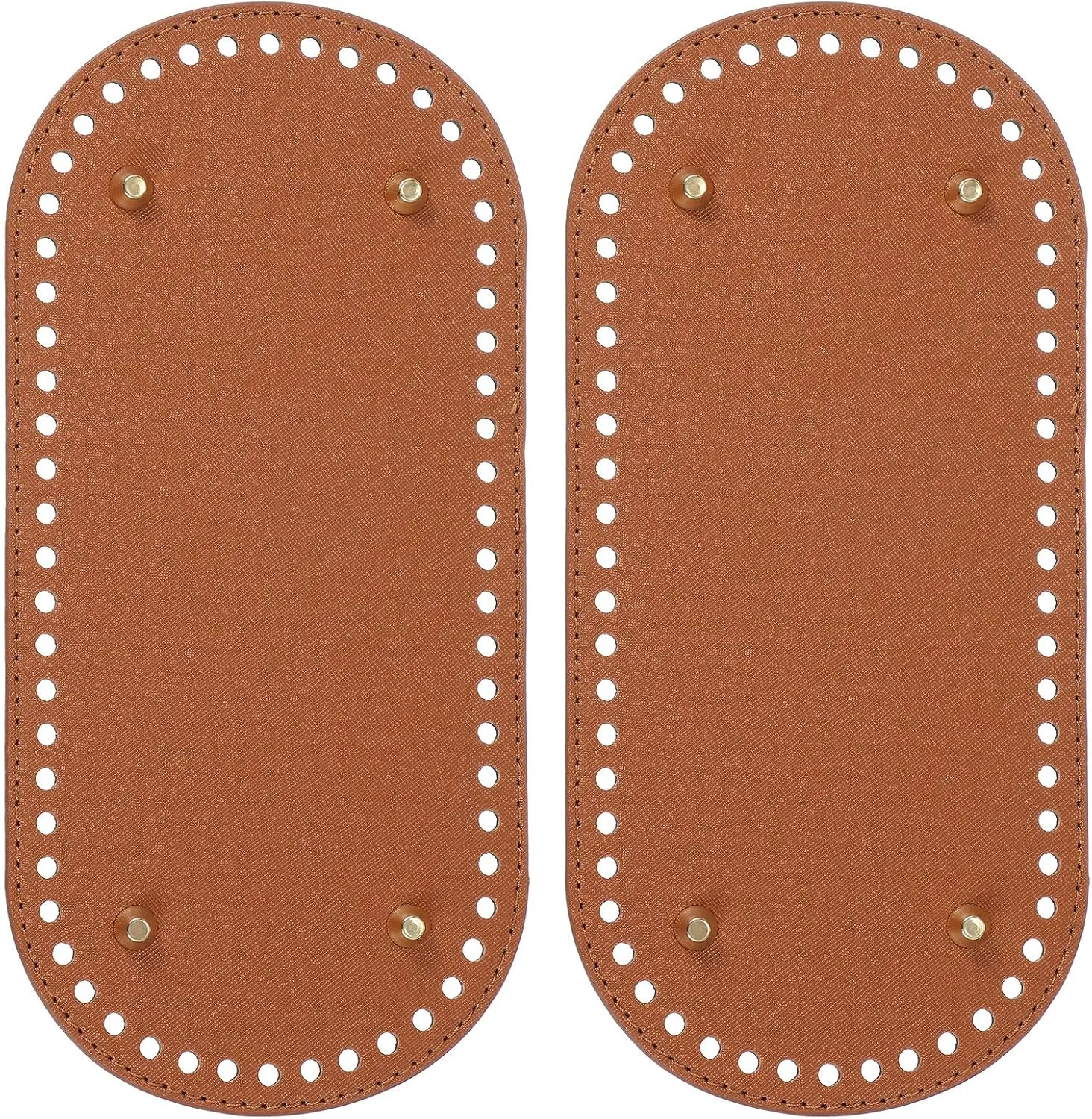 PATIKIL PU Leather Bag Bottom Shaper 9.8x4.7 Inch, 2Pcs Oval Knitting Crochet Bags Bottom Pad Base with Holes & Nails for DIY Handbag Shoulder Bags Purse Making Supplies, Brown