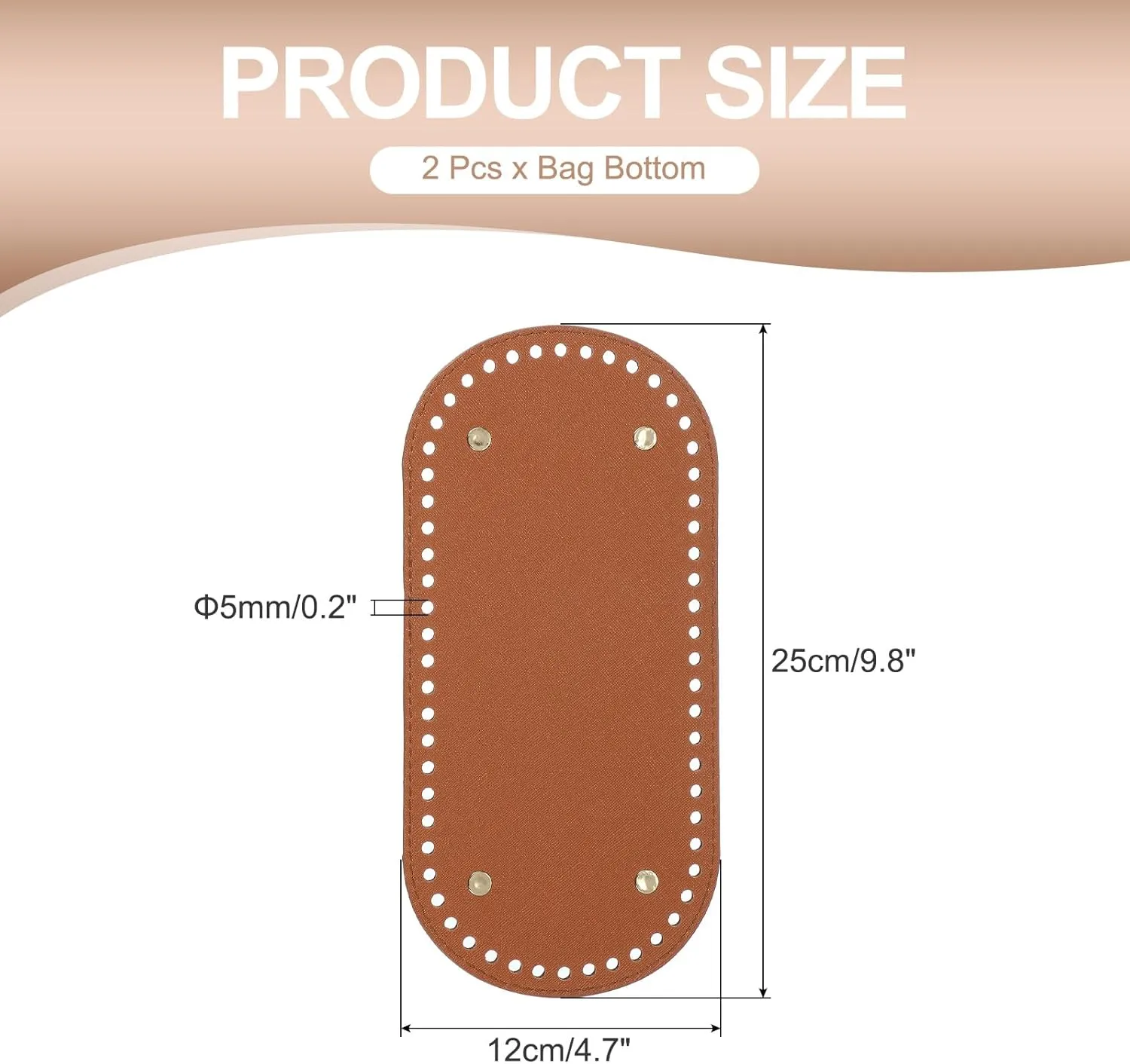 PATIKIL PU Leather Bag Bottom Shaper 9.8x4.7 Inch, 2Pcs Oval Knitting Crochet Bags Bottom Pad Base with Holes & Nails for DIY Handbag Shoulder Bags Purse Making Supplies, Brown