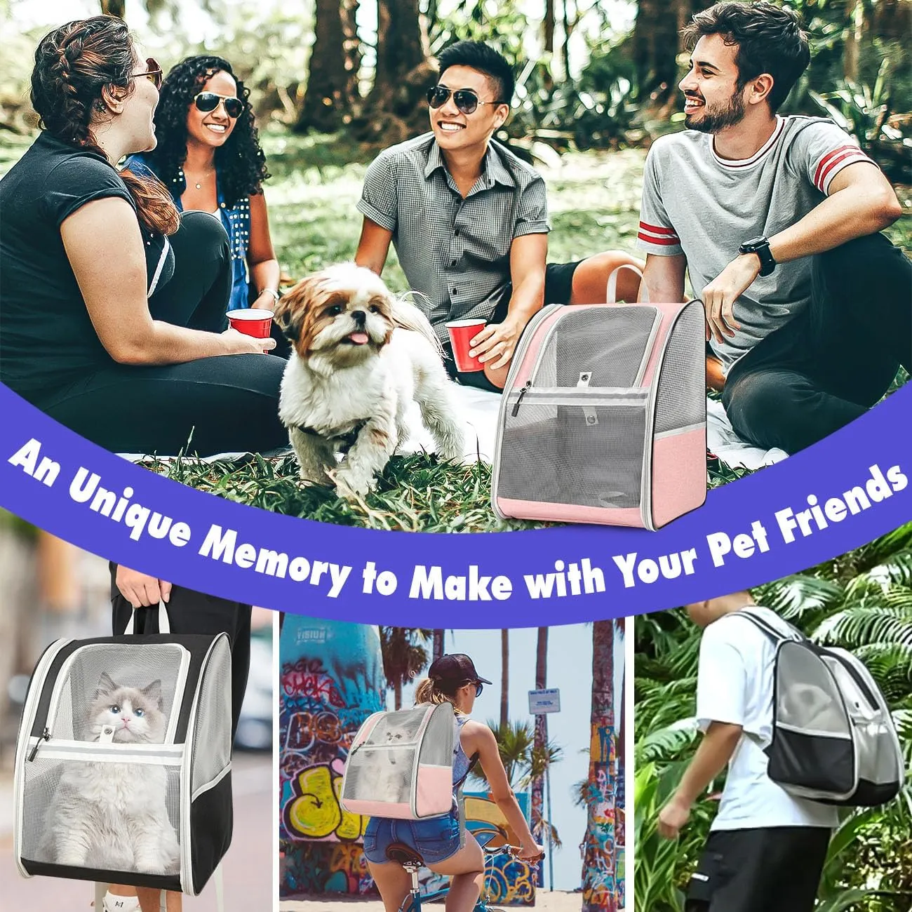 Pawaboo Cat Carrier Backpack, Pet Carrier Backpack for Kitties Small Dogs Puppies, Breathable Cat Bag Carrier, Small Dog Travel Backpack Carrier for Kitten Puppy Bunny - Black (up to 22lbs)