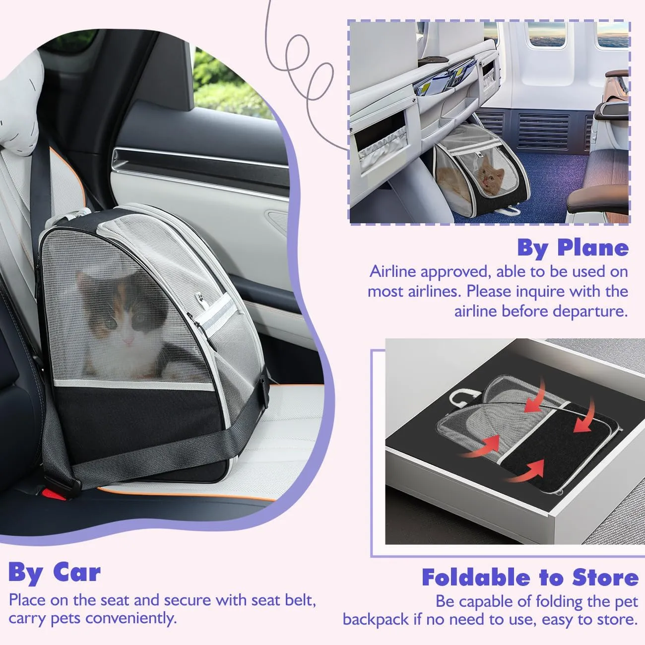 Pawaboo Cat Carrier Backpack, Pet Carrier Backpack for Kitties Small Dogs Puppies, Breathable Cat Bag Carrier, Small Dog Travel Backpack Carrier for Kitten Puppy Bunny - Black (up to 22lbs)