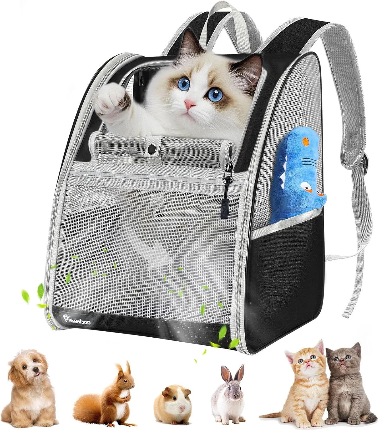 Pawaboo Cat Carrier Backpack, Pet Carrier Backpack for Kitties Small Dogs Puppies, Breathable Cat Bag Carrier, Small Dog Travel Backpack Carrier for Kitten Puppy Bunny - Black (up to 22lbs)