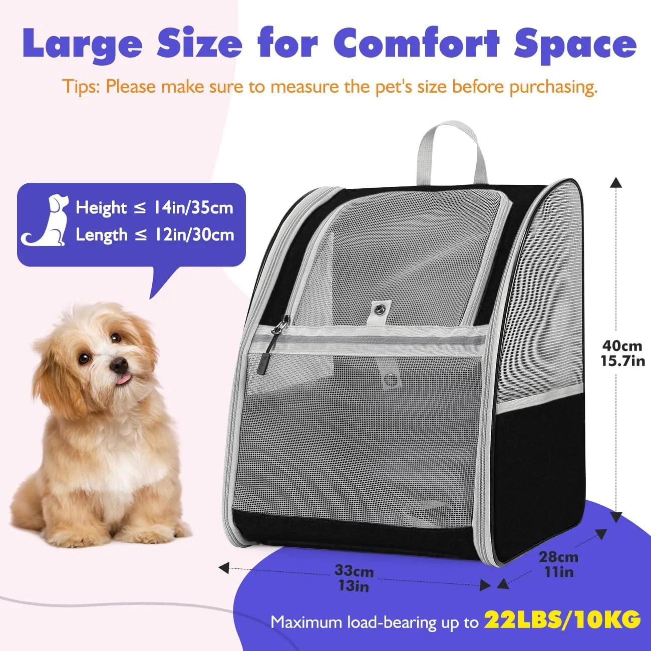 Pawaboo Cat Carrier Backpack, Pet Carrier Backpack for Kitties Small Dogs Puppies, Breathable Cat Bag Carrier, Small Dog Travel Backpack Carrier for Kitten Puppy Bunny - Black (up to 22lbs)
