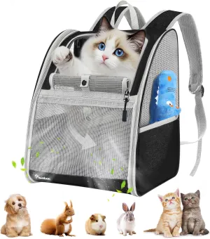 Pawaboo Cat Carrier Backpack, Pet Carrier Backpack for Kitties Small Dogs Puppies, Breathable Cat Bag Carrier, Small Dog Travel Backpack Carrier for Kitten Puppy Bunny - Black (up to 22lbs)
