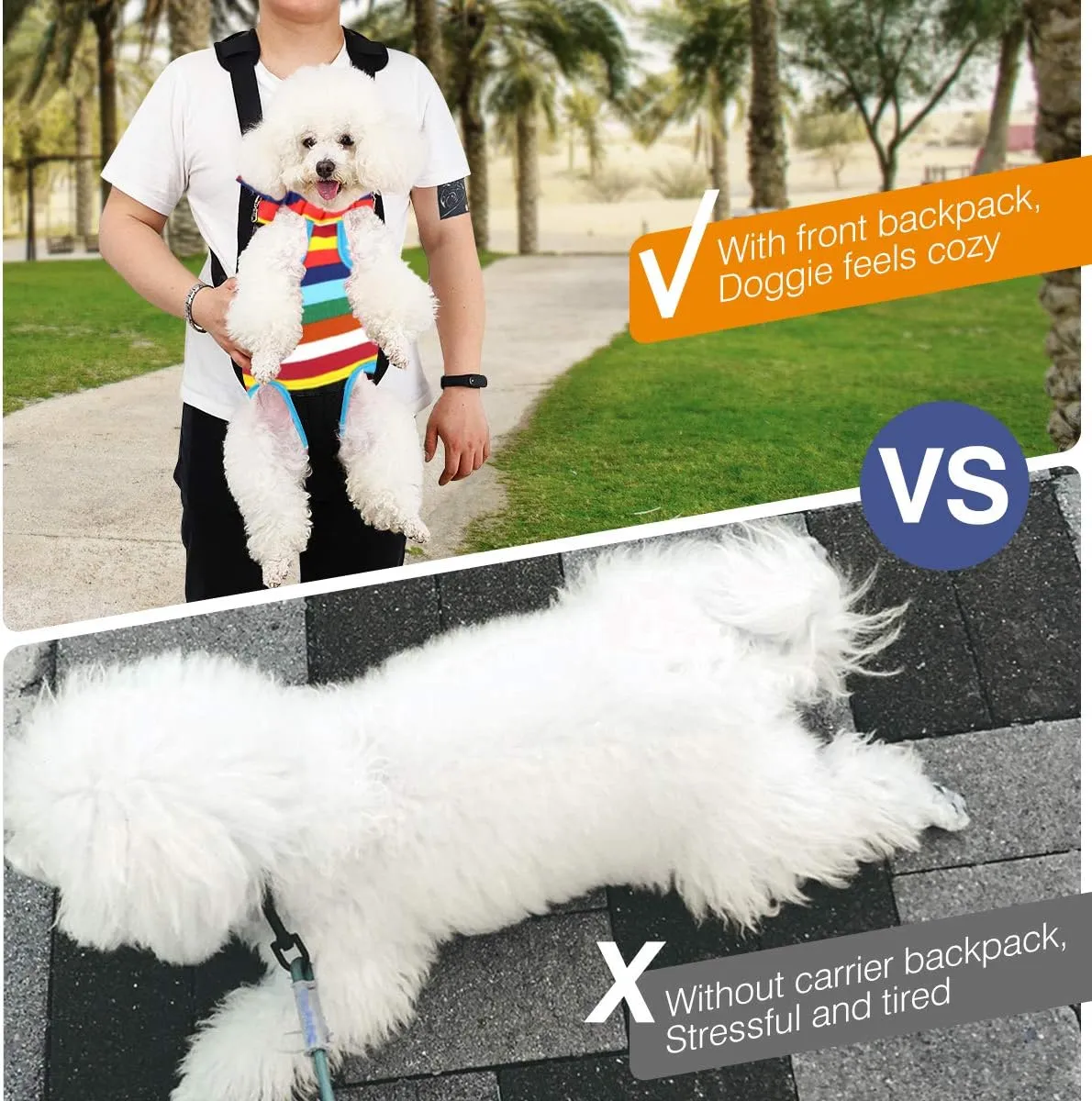 Pawaboo Pet Carrier Backpack, Adjustable Pet Front Cat Dog Carrier Backpack Travel Bag, Legs Out, Easy-Fit for Traveling Hiking Camping for Small Medium Dogs Cats Puppies, Small, Colorful Strips