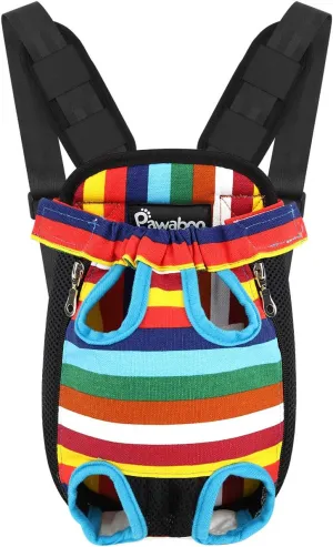 Pawaboo Pet Carrier Backpack, Adjustable Pet Front Cat Dog Carrier Backpack Travel Bag, Legs Out, Easy-Fit for Traveling Hiking Camping for Small Medium Dogs Cats Puppies, Small, Colorful Strips