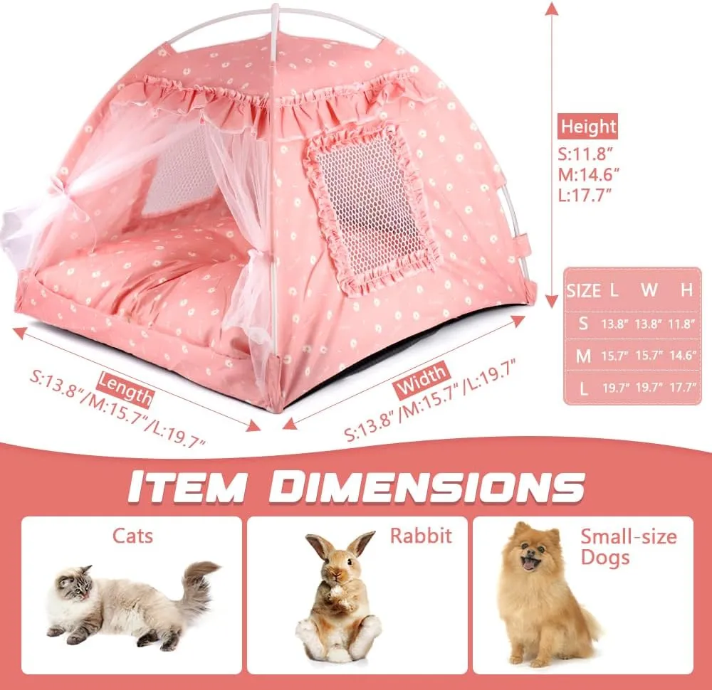 pawstrip Dog Tent Indoor Cat House Pink Puppy Bed Portable Pet Teepe Princess Dog Camping Tent Outdoor Kitten Houses Cute Bunny Nest Girl Kitty Cave