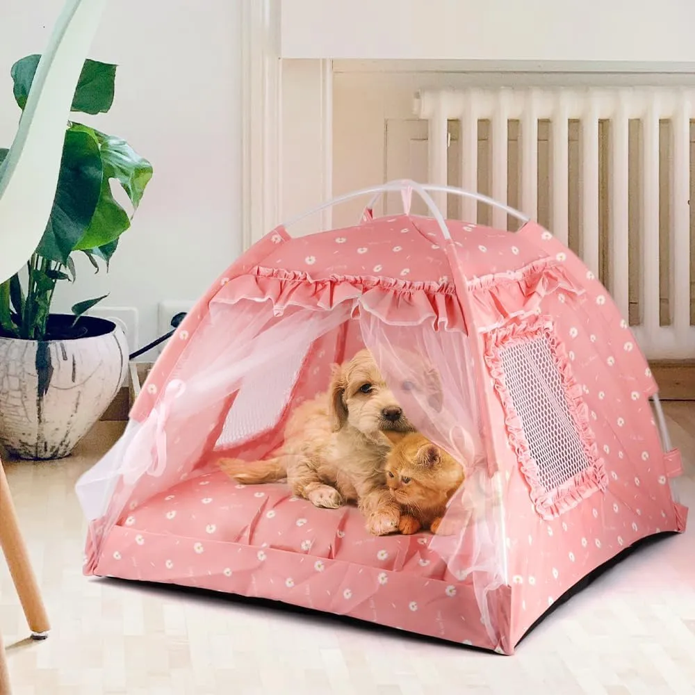 pawstrip Dog Tent Indoor Cat House Pink Puppy Bed Portable Pet Teepe Princess Dog Camping Tent Outdoor Kitten Houses Cute Bunny Nest Girl Kitty Cave