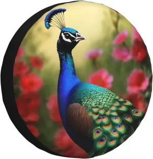 Peacock Flowers Tire Cover Outdoor Waterproof Snow Sun Rain Wheel Cover Portable Wheel Bags Camper Spare Tire Cover Universal Car Tire Protectors for Trailer RV SUV