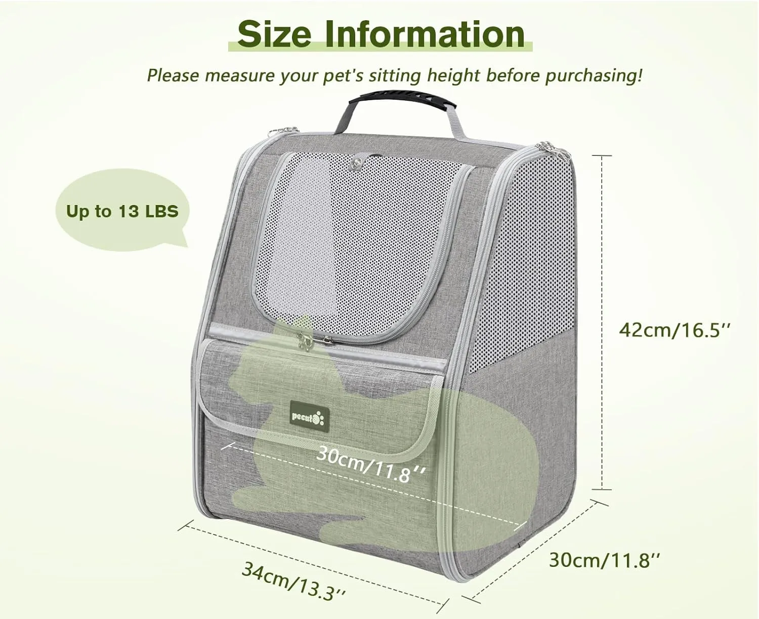 Pecute Cat Backpack Carrier, Small Dog Backpack Carrier, Pet Backpack Carrier for Cats Dogs Puppy Kitten, Cat Carrier Bag Carrying for Travel Hiking Bike Riding Walking Outdoor,Light Gray