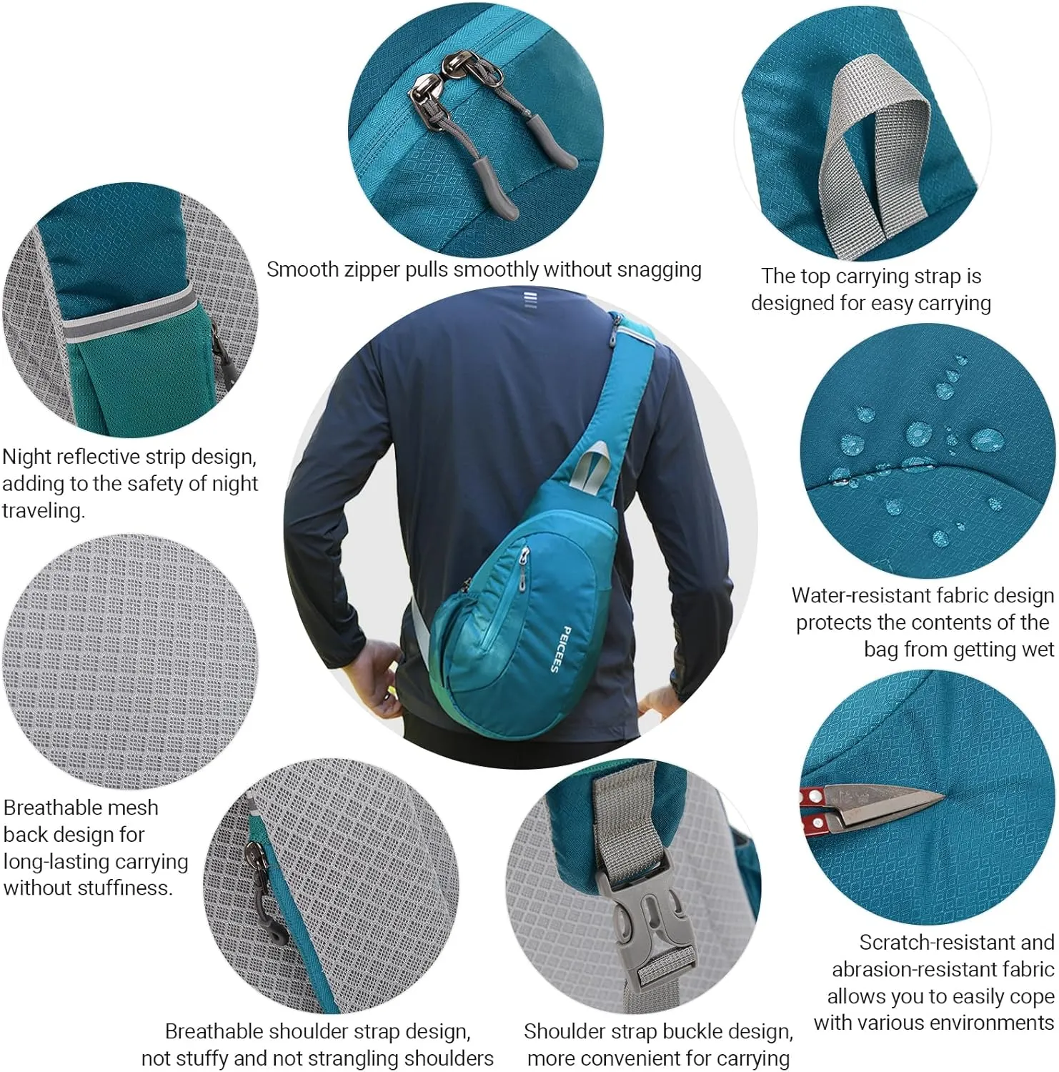 Peicees Sling Bags Men Women Shoulder Backpack Small Cross Body Chest Sling Backpack, Blue