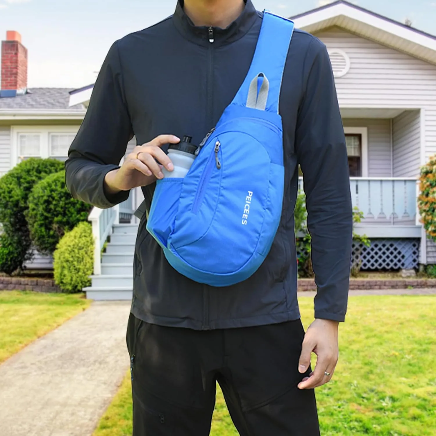 Peicees Sling Bags Men Women Shoulder Backpack Small Cross Body Chest Sling Backpack, Blue