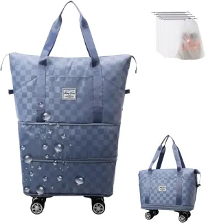 Pepepo Travel Bag with Wheels, 2025 New Large Capacity Travel Bag - Universal Wheel Removable for Travel & Business Trip, Expandable Foldable Rolling Duffle Bags with Wheels for Women & Men (A-Blue)
