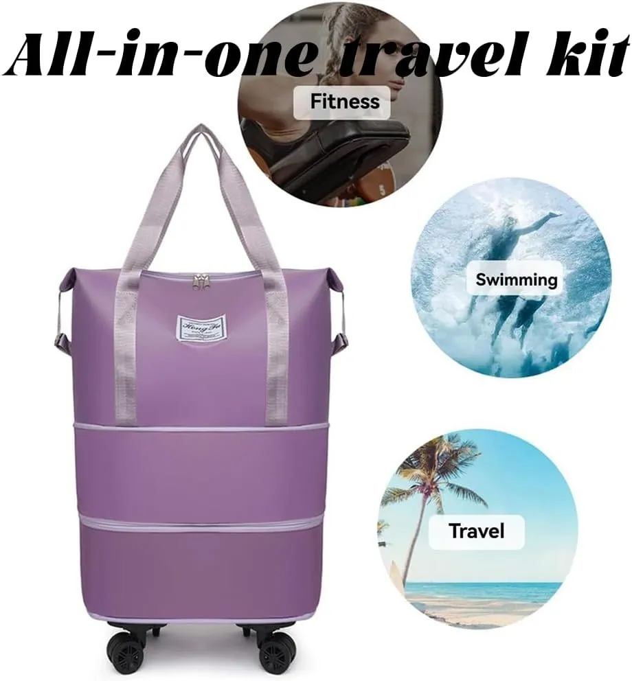 Pepepo Travel Bag with Wheels, 2025 New Large Capacity Travel Bag - Universal Wheel Removable for Travel & Business Trip, Expandable Foldable Rolling Duffle Bags with Wheels for Women & Men (A-Blue)