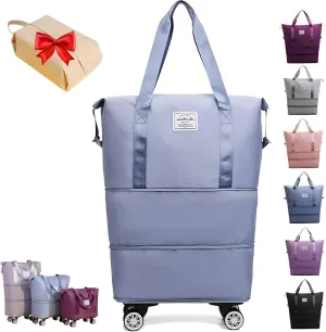 Pepepo Travel Bag with Wheels, 2025 New Large Capacity Travel Bag - Universal Wheel Removable (Light blue)