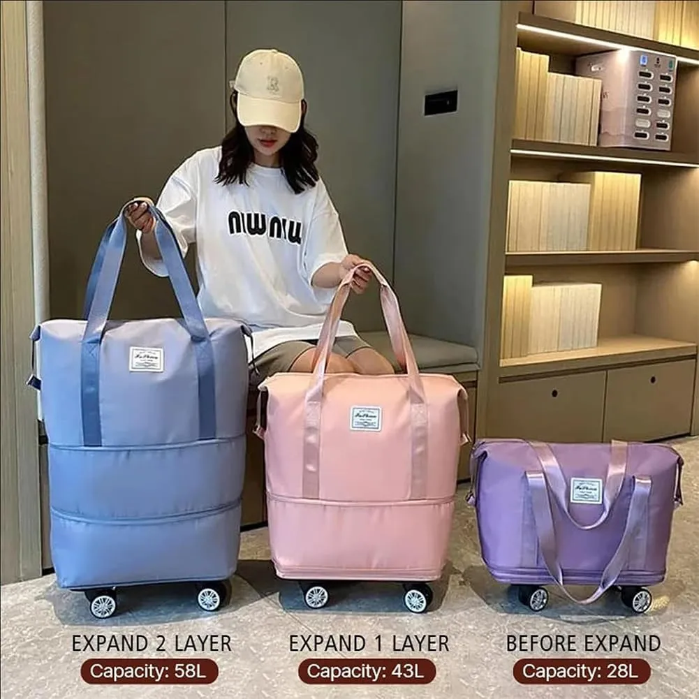 Pepepo Travel Bag with Wheels, 2025 New Large Capacity Travel Bag - Universal Wheel Removable (Light blue)