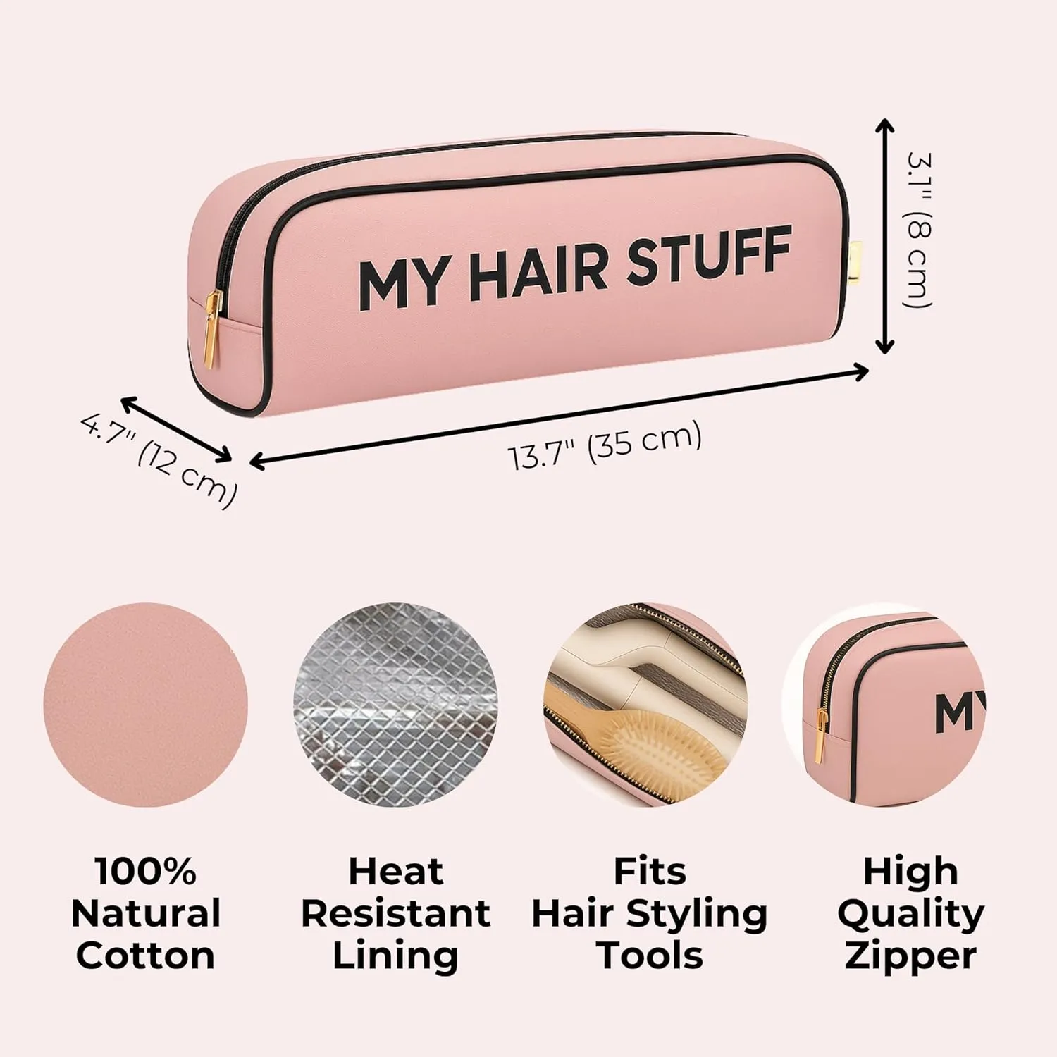 Personalized Hair Tools Travel Bag | Curling Iron Travel Case with Monogramming Heat Resistant | Traveling Case for Grooming Supplies | Hair Straightener Pouch for Hot Tools for Women | Pink