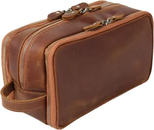 Personalized Leather Toiletry Bag for Men Travel Shaving Dopp Kit-Large Cosmetic Bags Toiletries Bathroom Organizer (Brown(full grain leather))