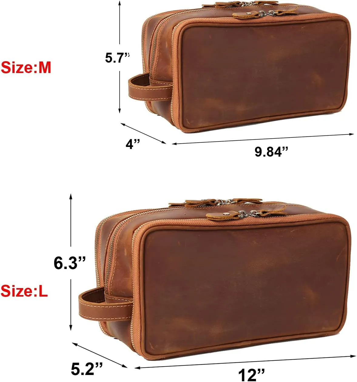Personalized Leather Toiletry Bag for Men Travel Shaving Dopp Kit-Large Cosmetic Bags Toiletries Bathroom Organizer (Brown(full grain leather))