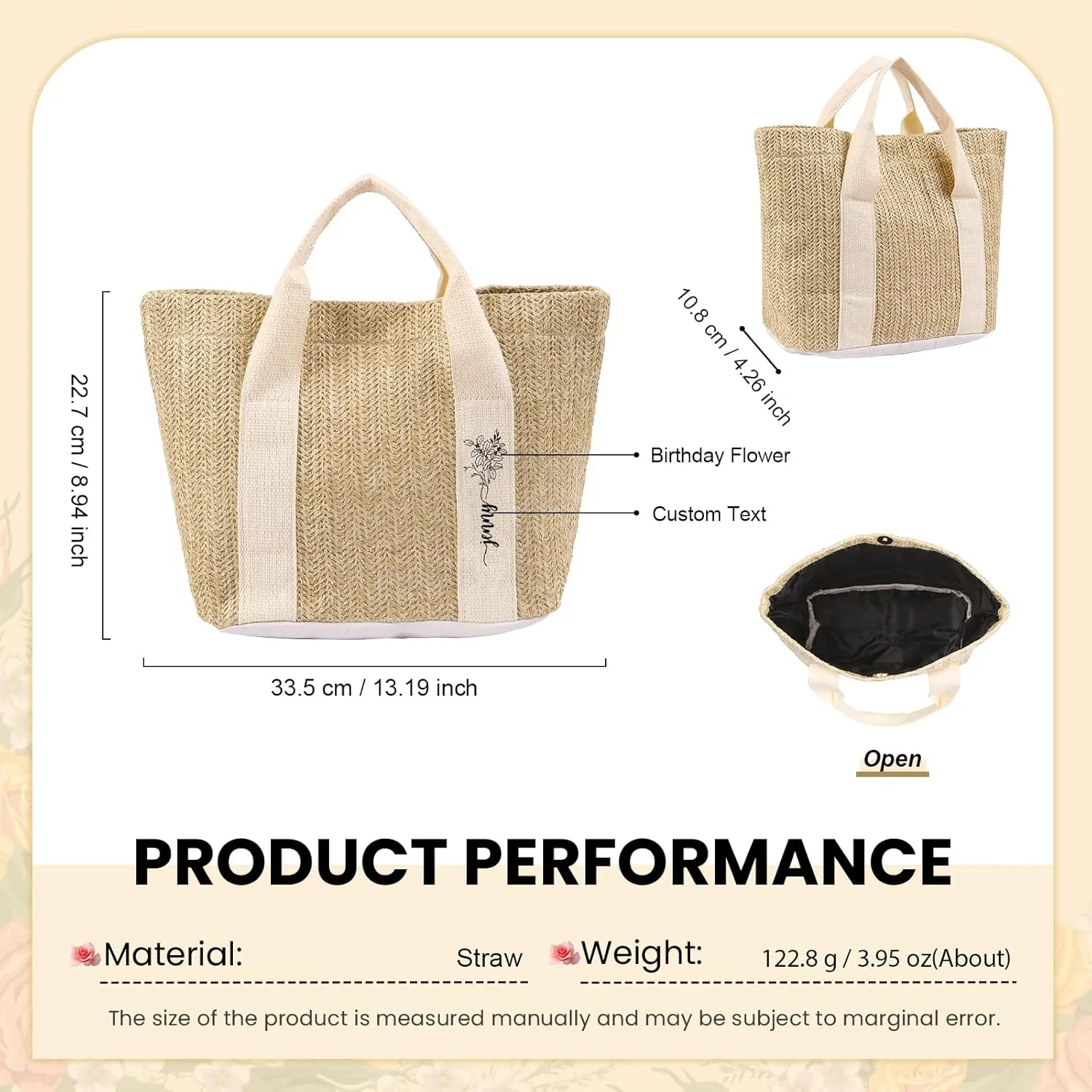 Personalized Straw Tote Bag for Women, Custom Name Beach Bag Large Tote Bag for Women, Teacher, Mother’s Day Gift