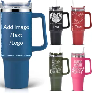 Personalized Tumbler With Handle-Custom 40oz Travel Cup With Lid And Straw-Laser Engraved With Name,Logo,Text,Image-Personalized Gifts For Mom,Dad,Birthday