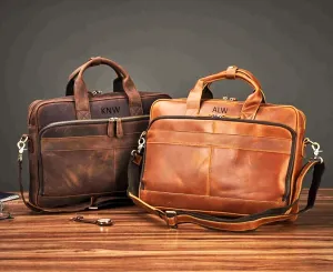Personalized Vintage Leather Briefcase Bag, Best Gift For Him