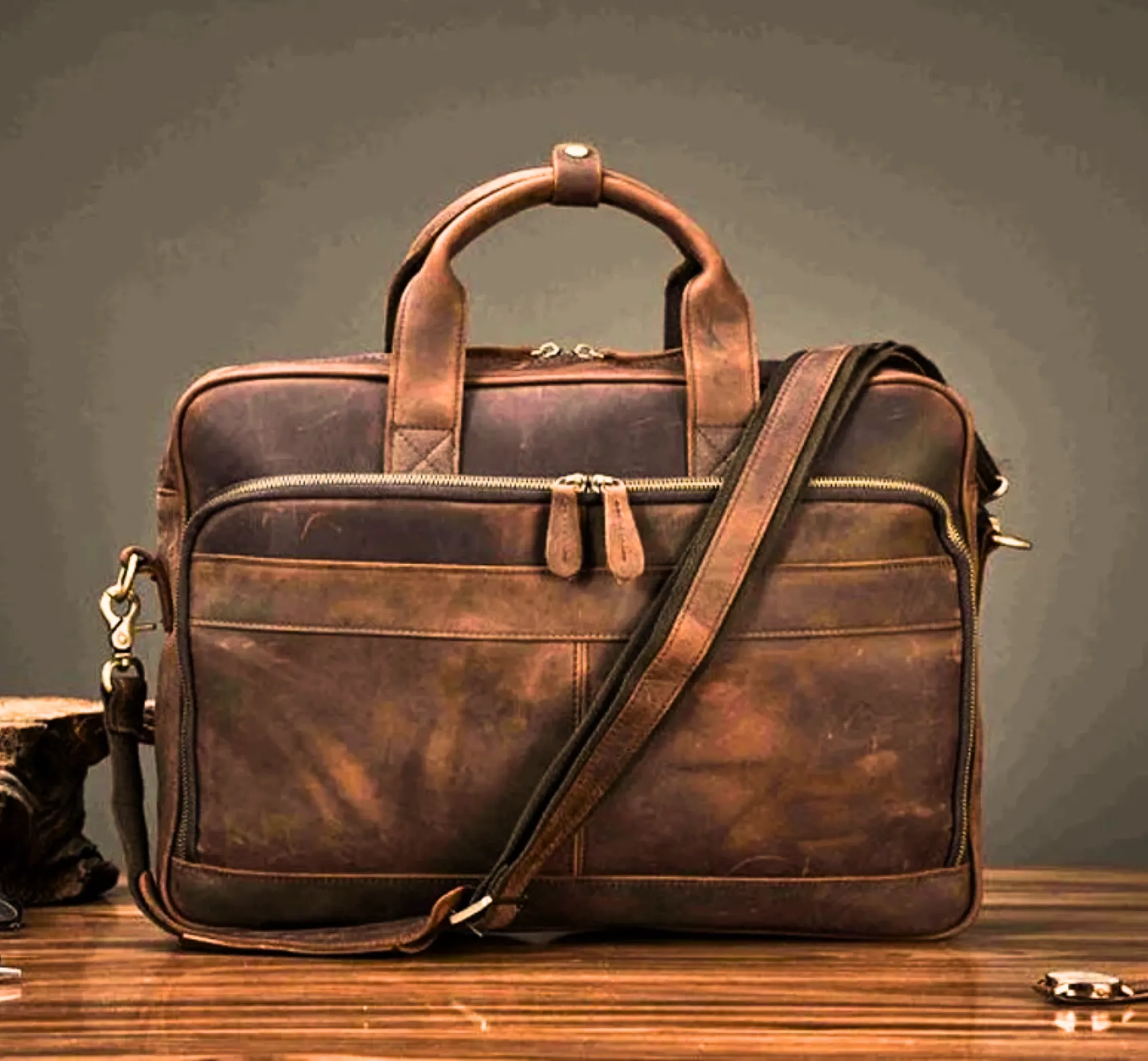 Personalized Vintage Leather Briefcase Bag, Best Gift For Him