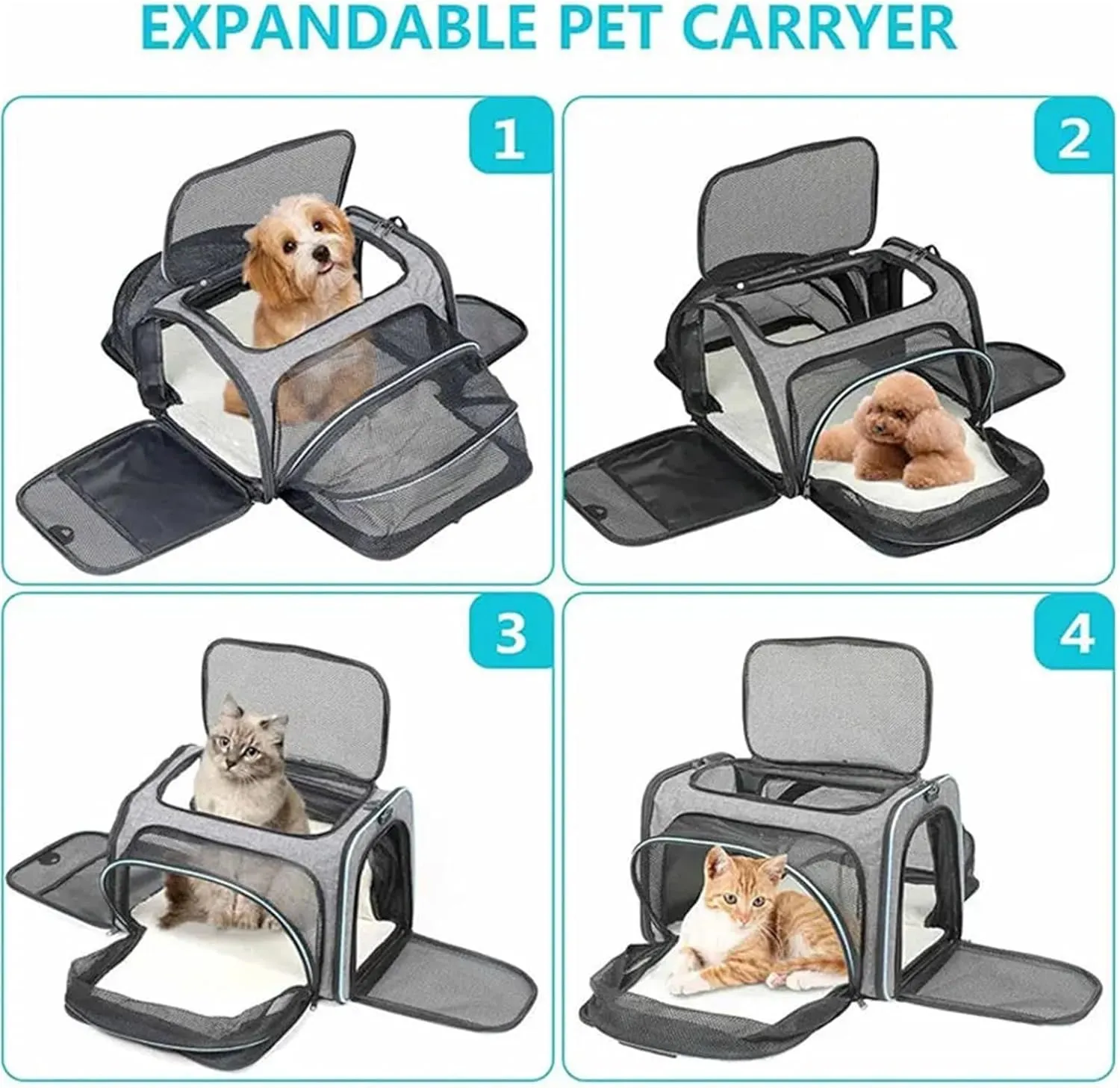 Pet Backpack Portable Breathable Foldable Shoulder Bag Cat and Dog Backpack Travel Pet Handbag Transport Bag(Blue,M)