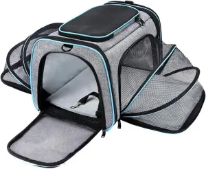 Pet Backpack Portable Breathable Foldable Shoulder Bag Cat and Dog Backpack Travel Pet Handbag Transport Bag(Blue,M)