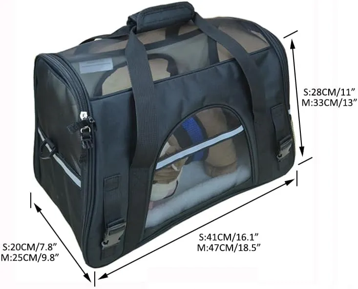 Pet Carrier Bag Cat Travel Bag Dog Outgoing Bag Foldable pet Bag Car pet Bag Pet Handbag Breathable cat Bag Cat Carrier Bag for Small Pets (Black, M:47X25X33CM/18.5"X9.8"X13")