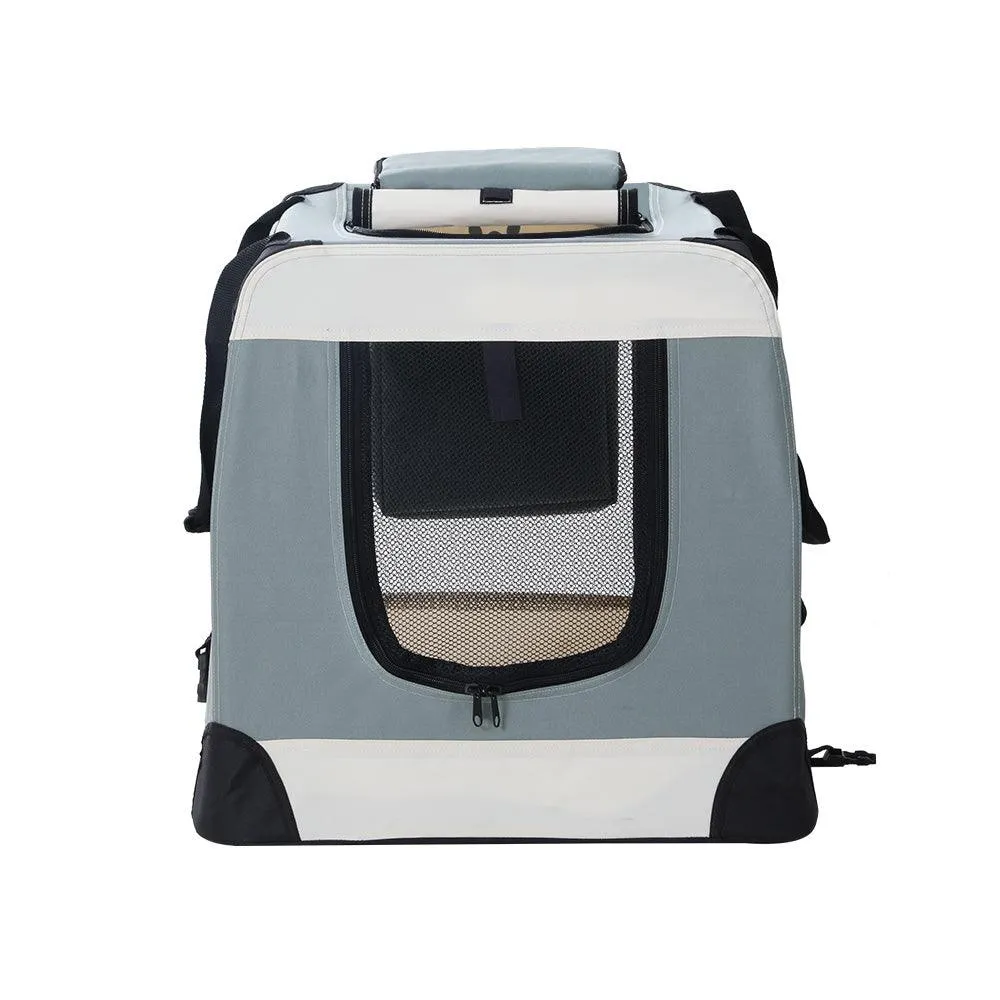 Pet Carrier Soft Crate Dog Cat Portable Foldable - Light Grey