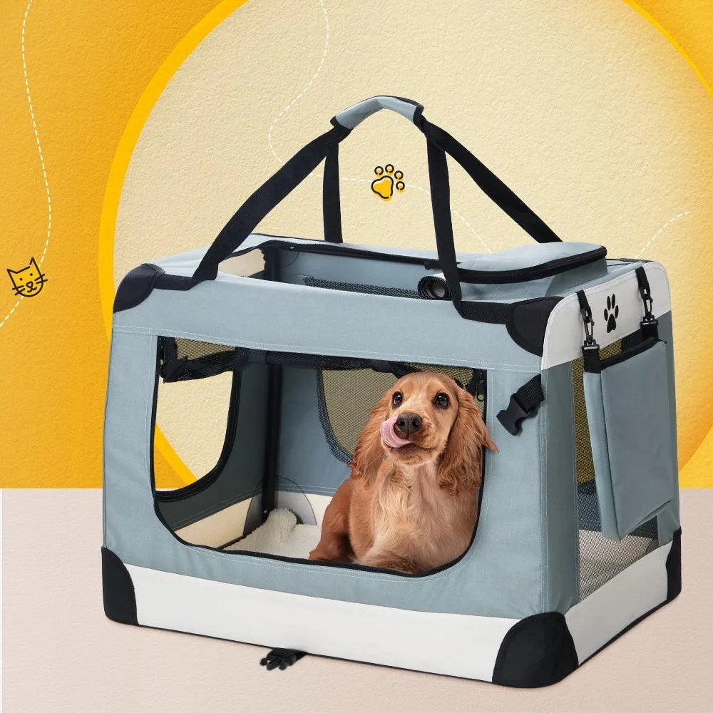 Pet Carrier Soft Crate Dog Cat Portable Foldable - Light Grey