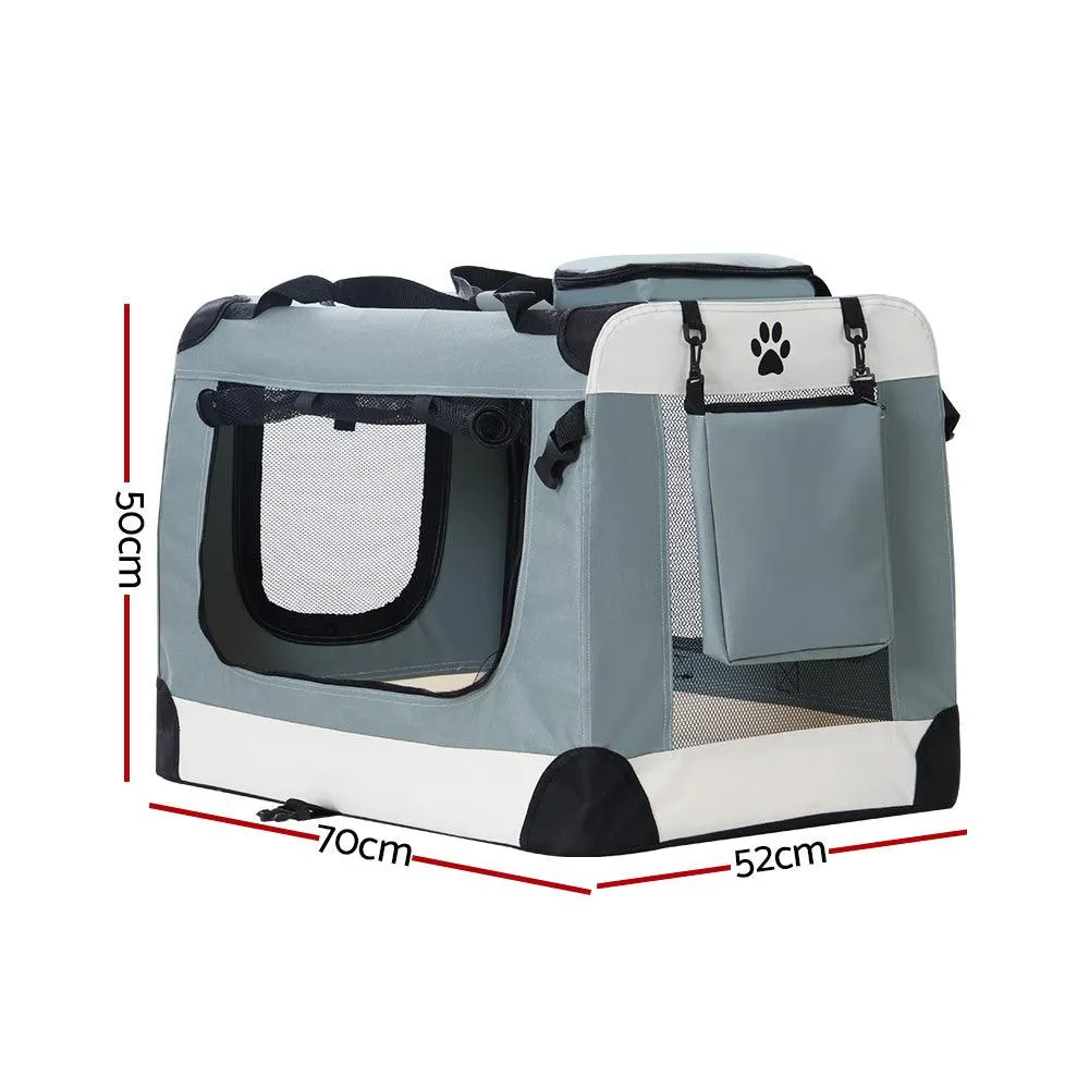 Pet Carrier Soft Crate Dog Cat Portable Foldable - Light Grey