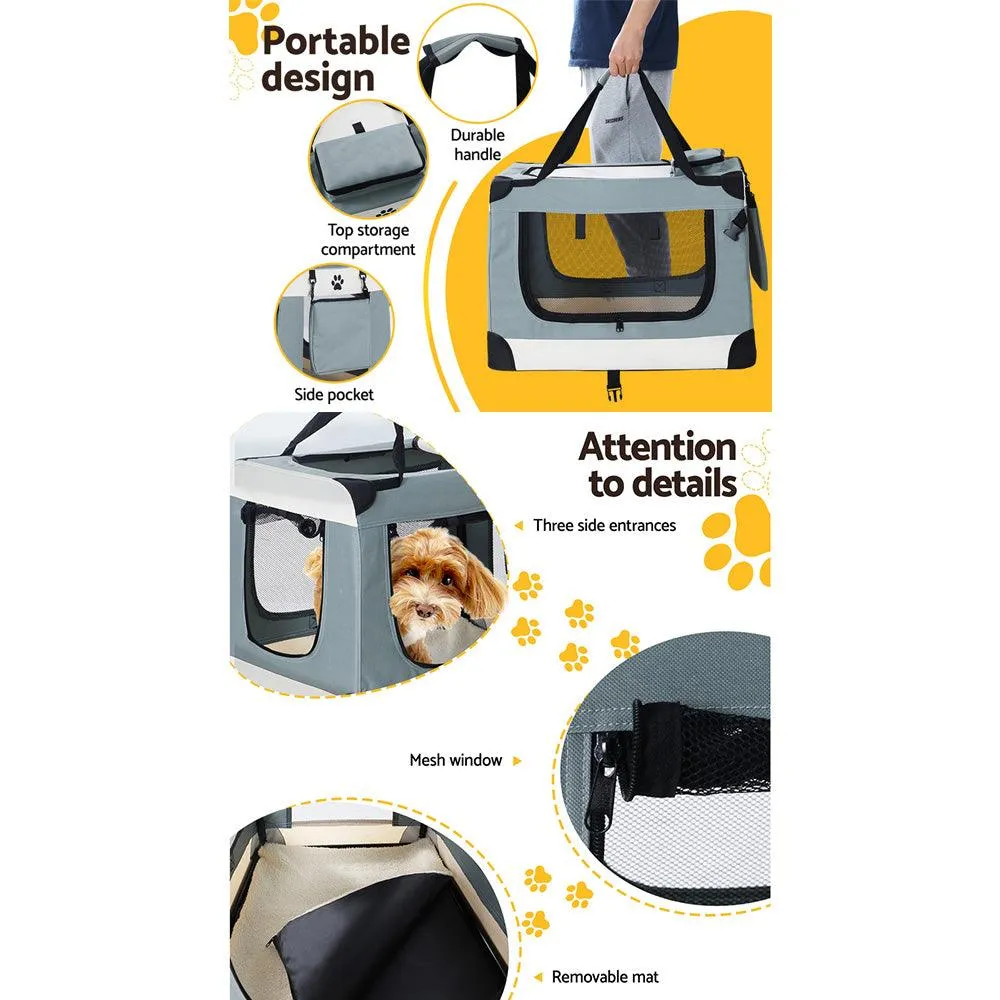 Pet Carrier Soft Crate Dog Cat Portable Foldable - Light Grey