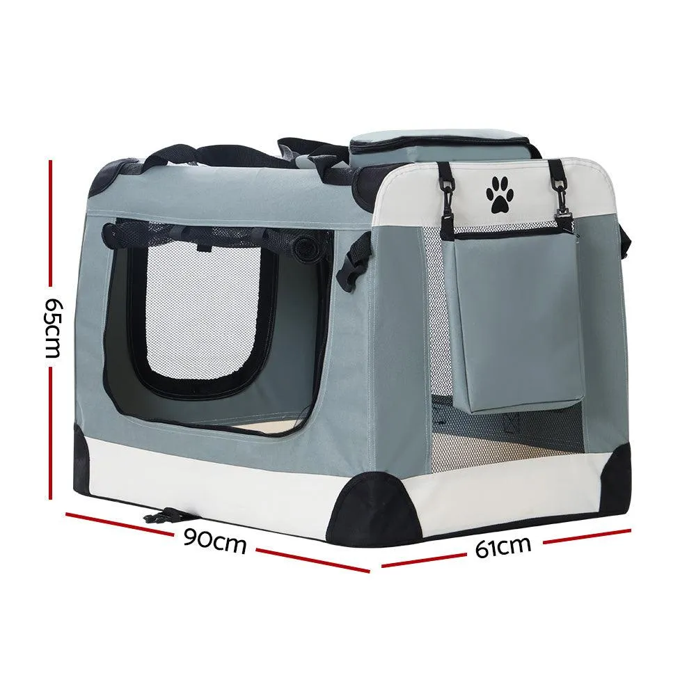 Pet Carrier Soft Crate Dog Cat Portable Foldable - Light Grey