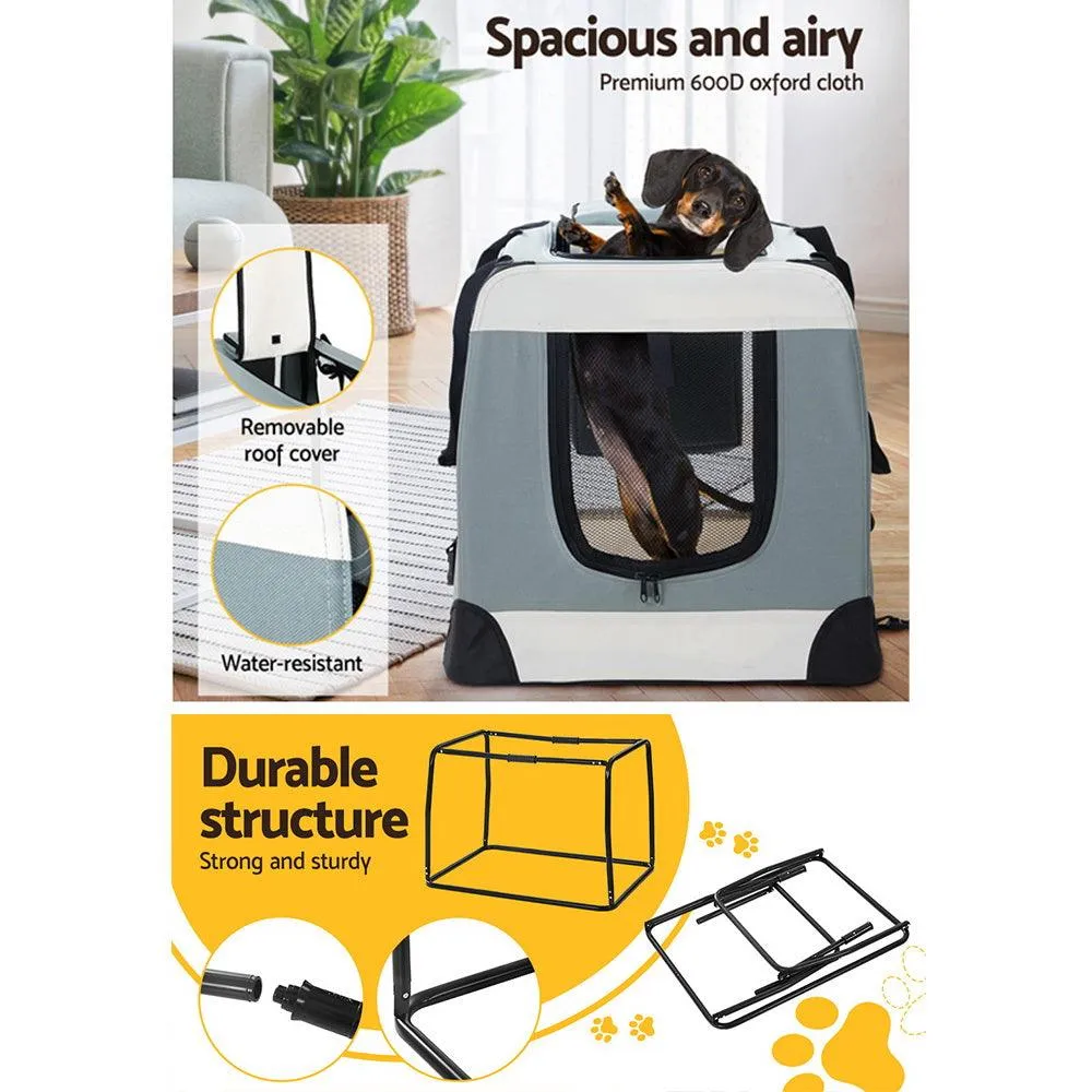 Pet Carrier Soft Crate Dog Cat Portable Foldable - Light Grey
