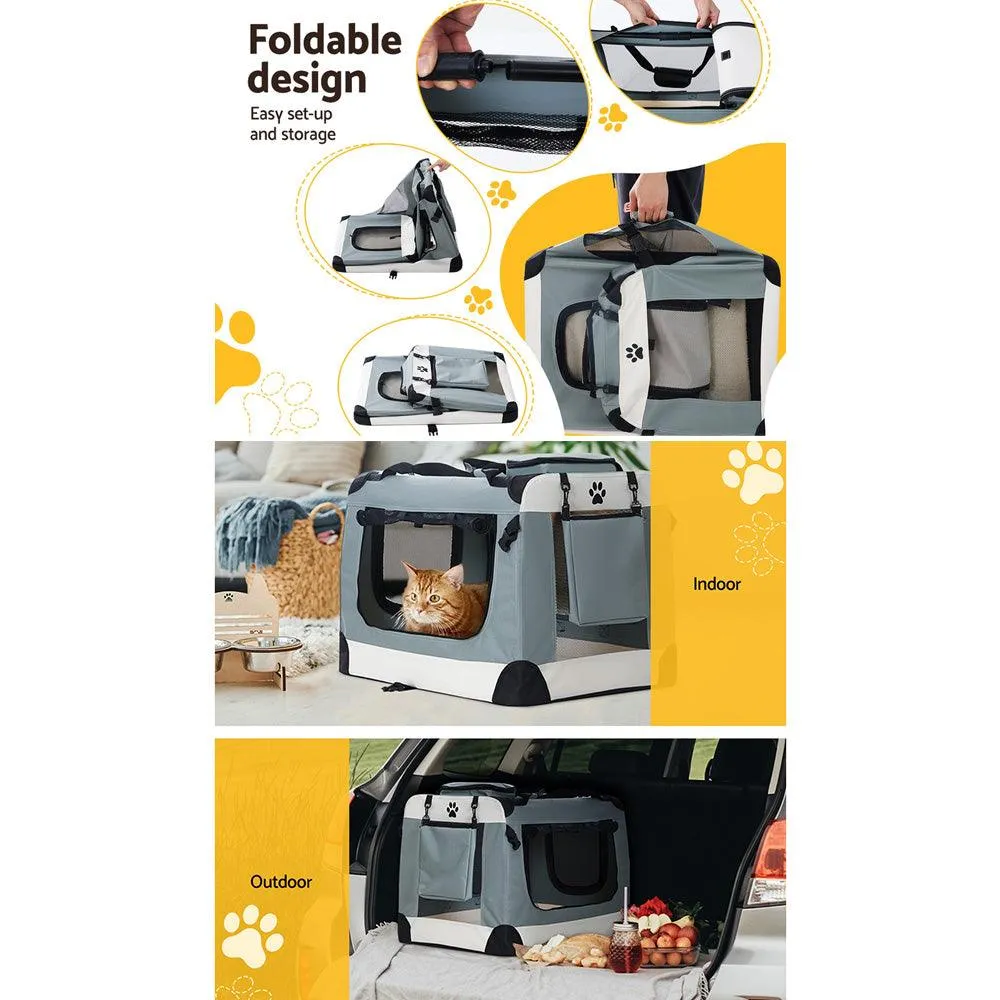 Pet Carrier Soft Crate Dog Cat Portable Foldable - Light Grey