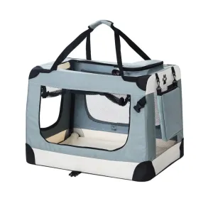 Pet Carrier Soft Crate Dog Cat Portable Foldable - Light Grey