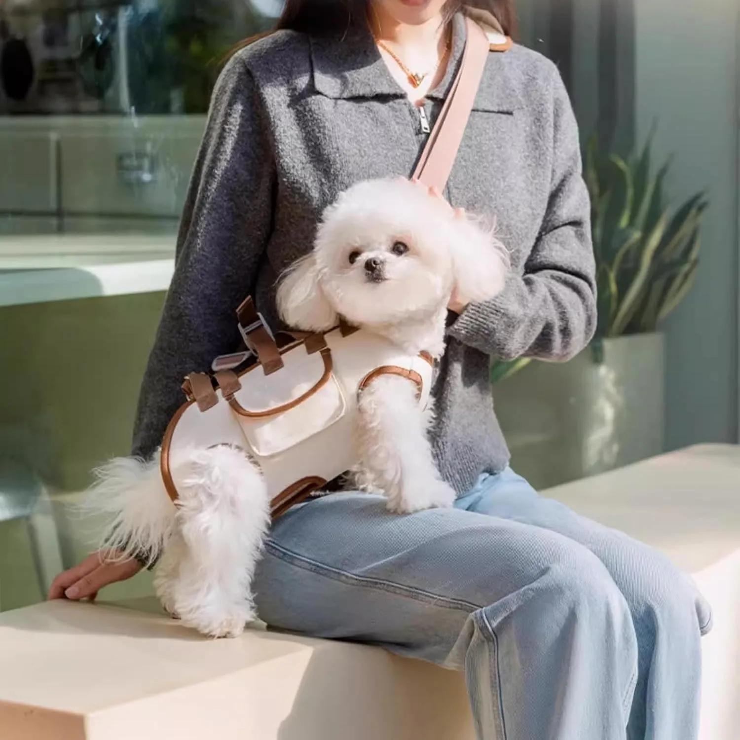 Pet Dog Sling Carrier, Dog Carry Sling Portable Breathable Multifunctional Harness Traction Travel Adjust Strap Sling Bag Carrier for Dogs Cats (XL)