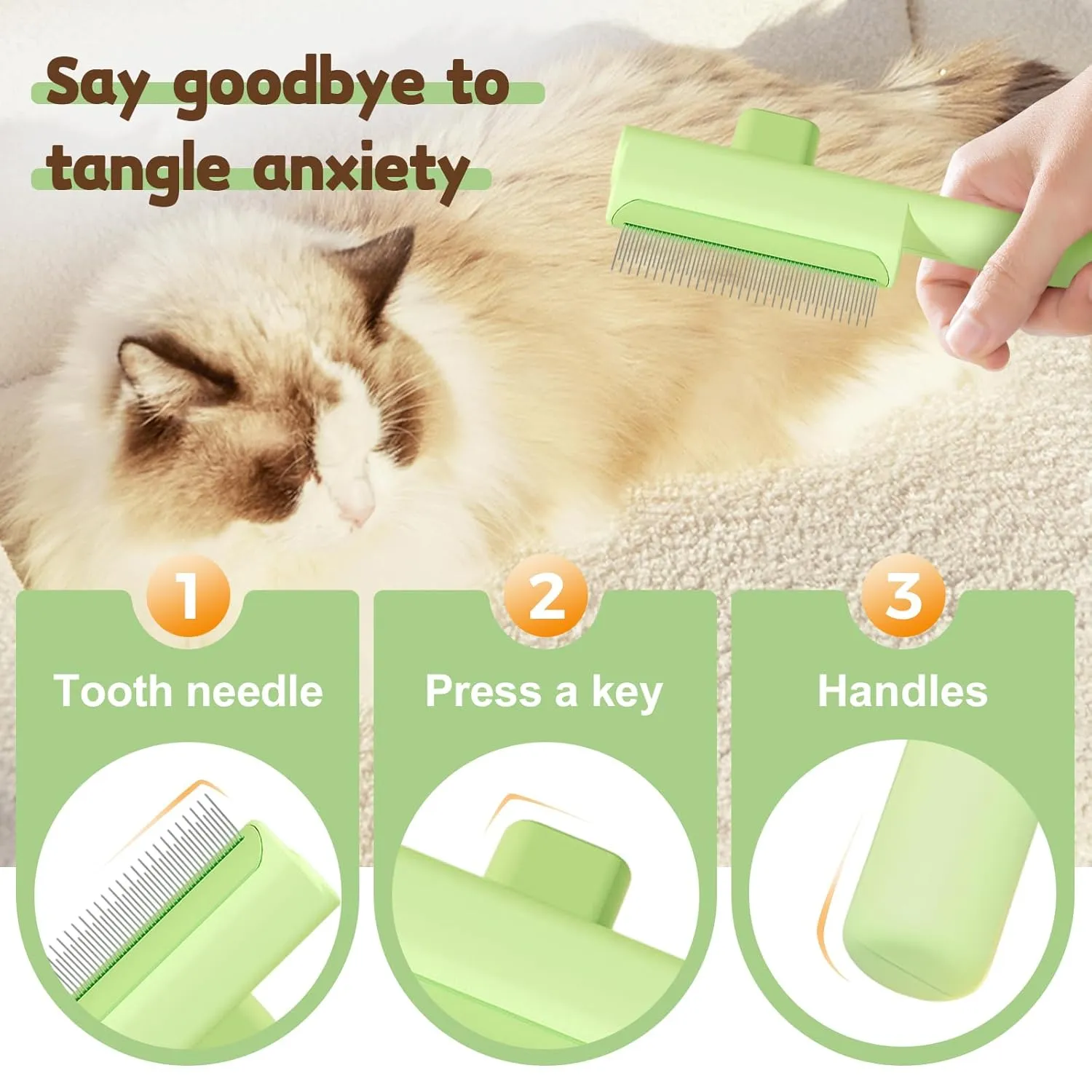 Pet Hair Removal Comb Flea Comb,Cat Dog Brush for Massaging and Cleaning Grooming, Indoor Portable Multifunctional Cat Brush with Release Button (Blue, Close tooth)