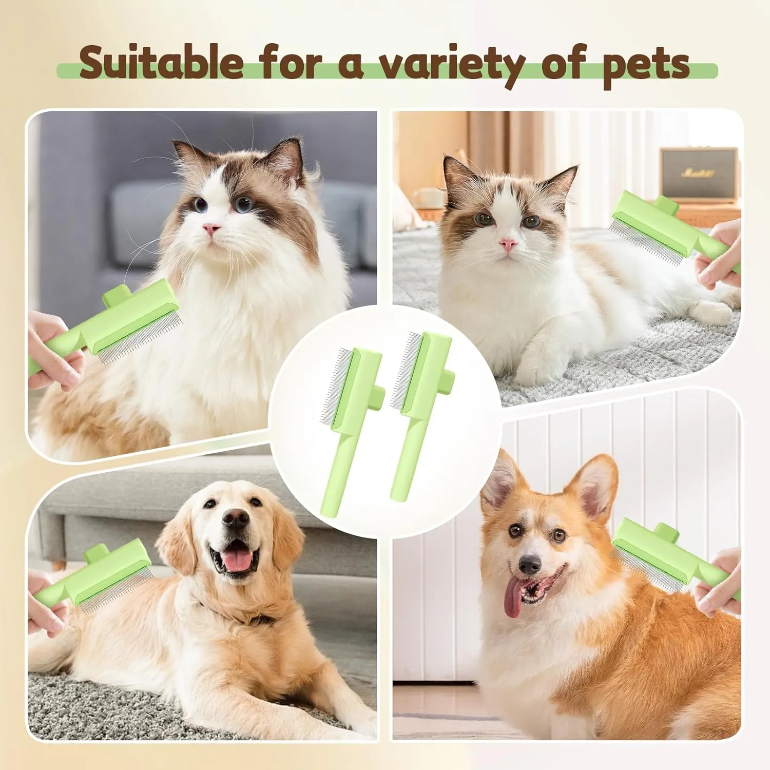 Pet Hair Removal Comb Flea Comb,Cat Dog Brush for Massaging and Cleaning Grooming, Indoor Portable Multifunctional Cat Brush with Release Button (Blue, Close tooth)