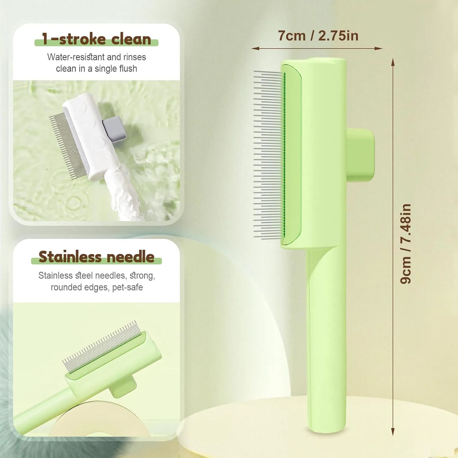 Pet Hair Removal Comb Flea Comb,Cat Dog Brush for Massaging and Cleaning Grooming, Indoor Portable Multifunctional Cat Brush with Release Button (Blue, Close tooth)