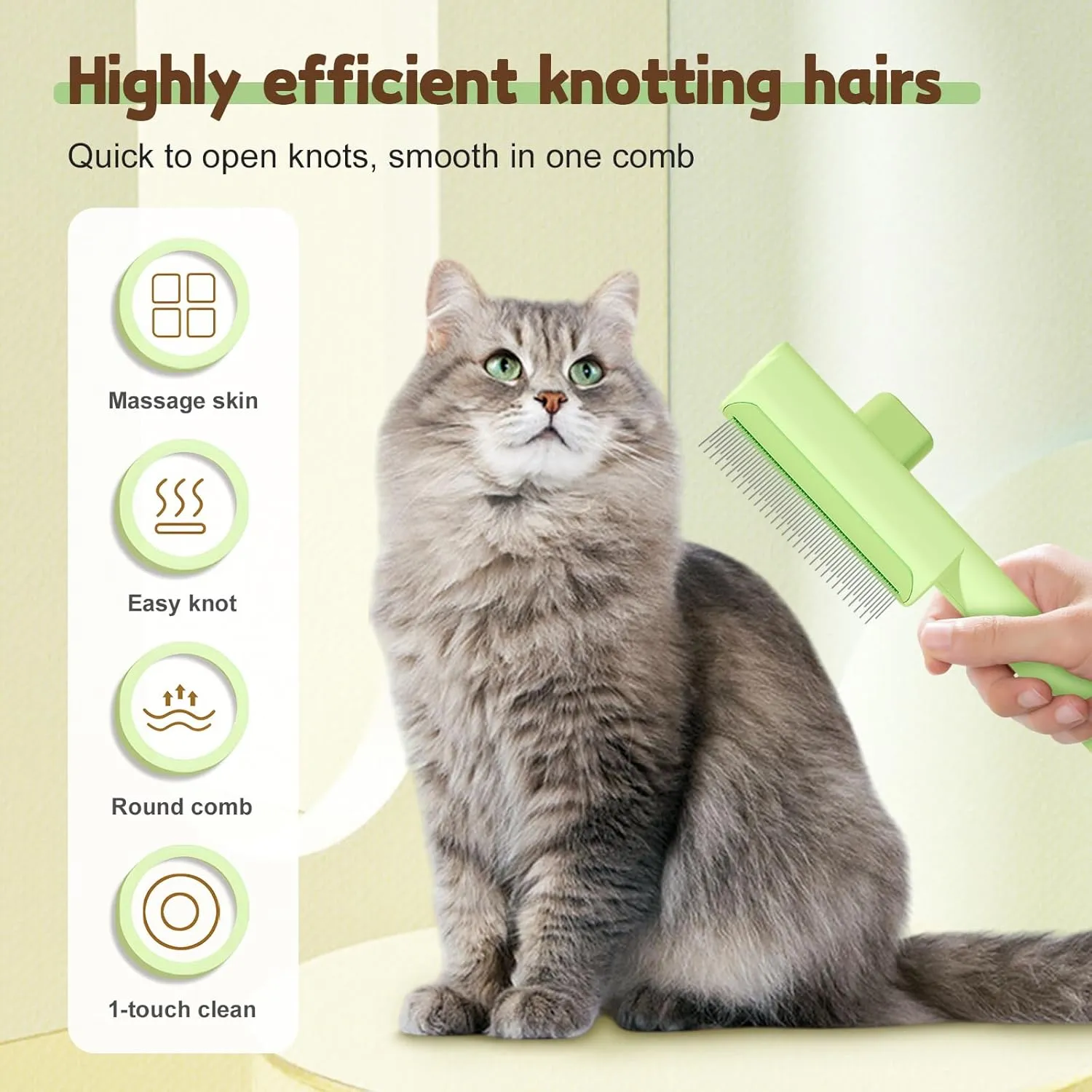 Pet Hair Removal Comb Flea Comb,Cat Dog Brush for Massaging and Cleaning Grooming, Indoor Portable Multifunctional Cat Brush with Release Button (Blue, Close tooth)
