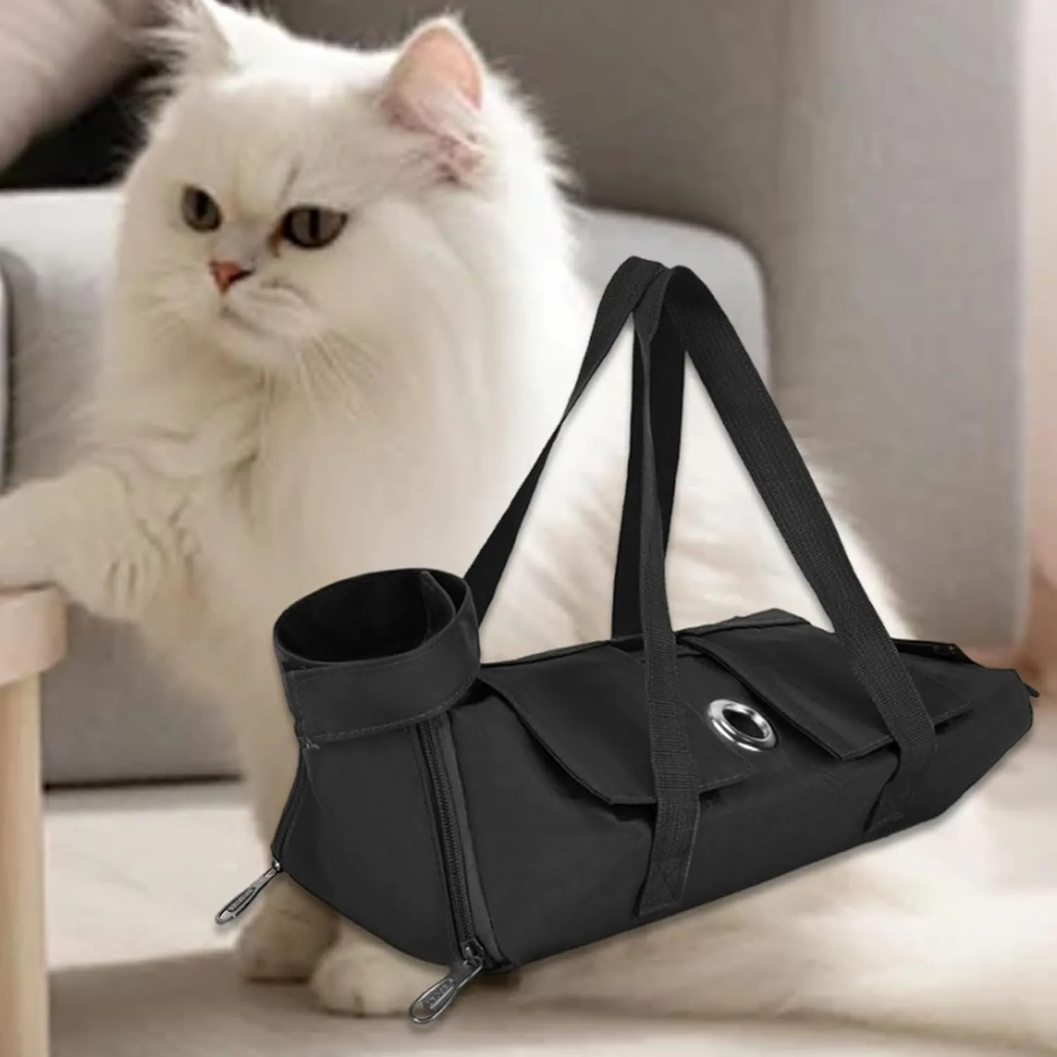 Pet Handbag - Multifunctional Zipper Breathable Cat Restraint Bag for Bathing, Ear Cleaning, Oral Examination, 34x18x14cm