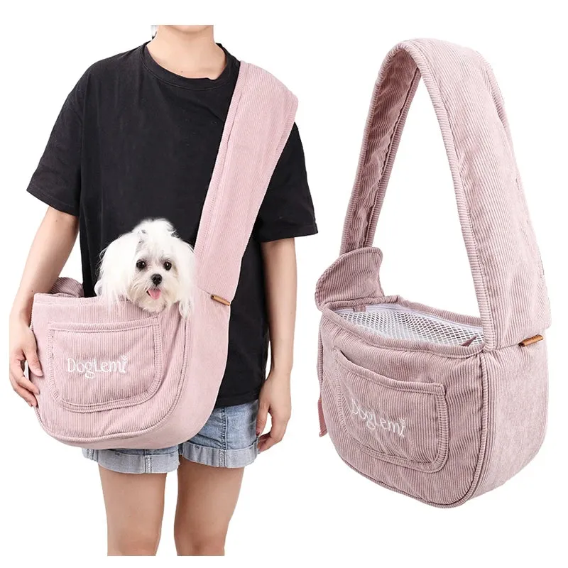 Pet Shoulder Bag - Lightweight Corduroy Travel Carrier