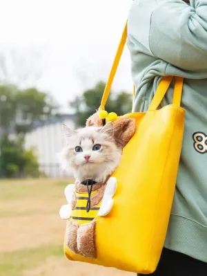 Pet Shoulder Carrying Bag, Cute Bee-Shaped Pet Canvas Shoulder Bag Cat Carrier, Portable Cats Small Pet Canvas Tote Chest Bag, Pet Carrier for Small Dogs and Cats 45 * 45cm (X-Large)