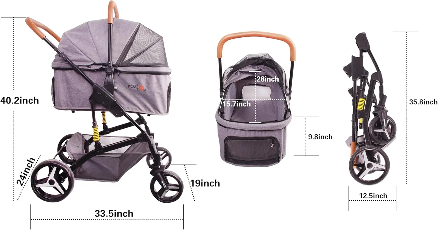 Pet Stroller Up to 55lbs Folding Lightweight Dog Stroller Cat Travel Stroller, 600D Linen Waterproof Breathable, 360° cardan Wheel, 3-in-1 Jogger Stroller for Medium Small Dogs with Basket