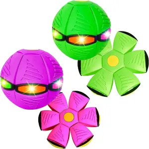 Pet Toy Flying Saucer Ball,Magic UFO Ball for Dog, Portable Flying Saucer Toy,Bouncing Ball for Adults Dog Cat,Human-Pet Interactive Magic Ball Toy with Stomp Decompression (Six-lights, Pink Green)