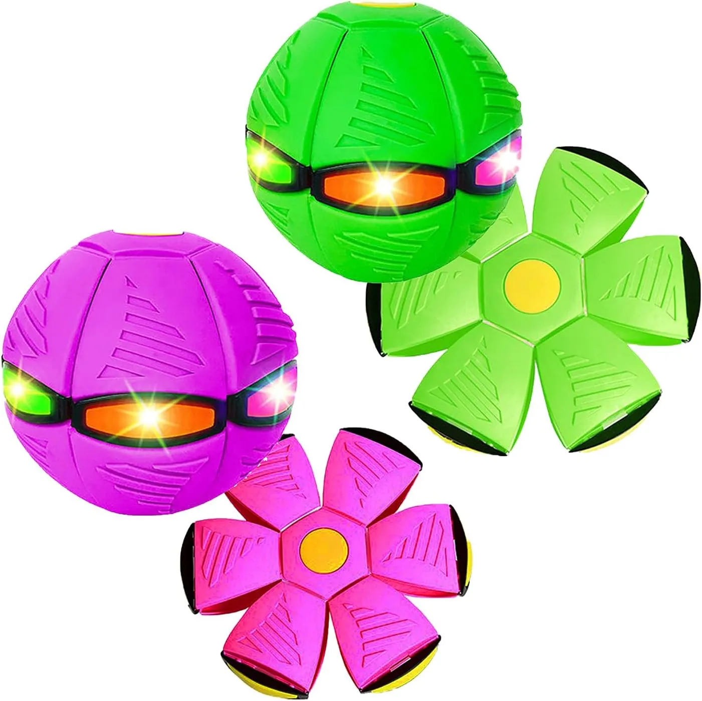 Pet Toy Flying Saucer Ball,Magic UFO Ball for Dog, Portable Flying Saucer Toy,Bouncing Ball for Adults Dog Cat,Human-Pet Interactive Magic Ball Toy with Stomp Decompression (Six-lights, Pink Green)